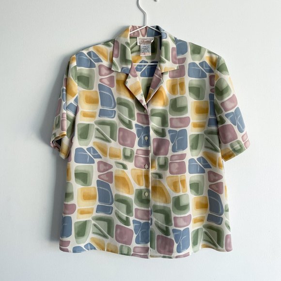 Vintage Tradition Sears Short-Sleeve Abstract Pastel Pattern Light Blouse Sz 16 - Picture 1 of 8